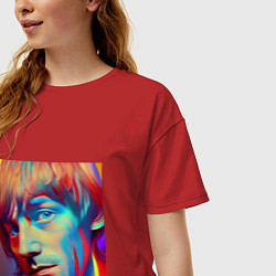 Футболка оверсайз женская Brian Jones Cartoon Glitch Art, цвет: красный — фото 2