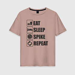 Футболка оверсайз женская Eat sleep spike, цвет: пыльно-розовый