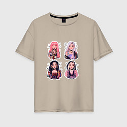 Женская футболка оверсайз Участницы Блэк Пинк в виде стикеров