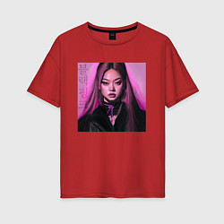 Футболка оверсайз женская Blackpink Jennie аниме рисунок, цвет: красный