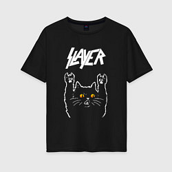 Футболка оверсайз женская Slayer rock cat, цвет: черный