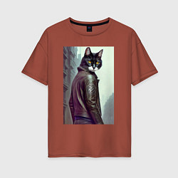 Женская футболка оверсайз Модный котяра - Лондон - нейросеть
