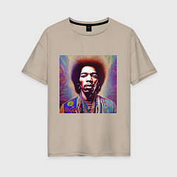 Футболка оверсайз женская Jimi Hendrix digital glitch art, цвет: миндальный