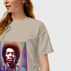 Футболка оверсайз женская Jimi Hendrix digital glitch art, цвет: миндальный — фото 2