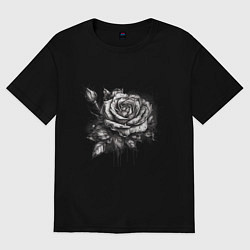 Женская футболка оверсайз Роза нарисованная карандашом