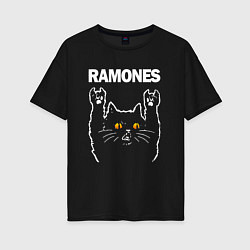 Футболка оверсайз женская Ramones rock cat, цвет: черный