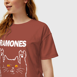 Футболка оверсайз женская Ramones rock cat, цвет: кирпичный — фото 2