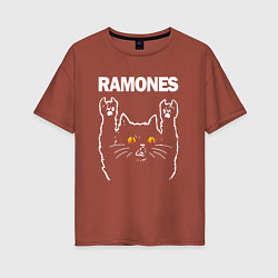 Футболка оверсайз женская Ramones rock cat, цвет: кирпичный