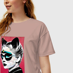 Футболка оверсайз женская Cat girl in a mask - neural network - pop art, цвет: пыльно-розовый — фото 2