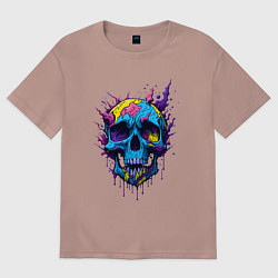 Футболка оверсайз женская Череп с брызгами краски, цвет: пыльно-розовый