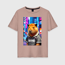 Женская футболка оверсайз Cool capybara - urban style - neural network