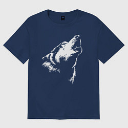 Футболка оверсайз женская Волк воет, цвет: тёмно-синий
