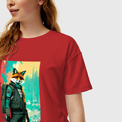 Футболка оверсайз женская Лис-геолог - нейросеть, цвет: красный — фото 2