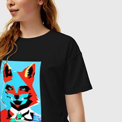 Футболка оверсайз женская Морда лисы - поп-арт - нейросеть, цвет: черный — фото 2