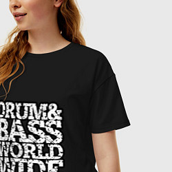 Футболка оверсайз женская Drum and bass world wide, цвет: черный — фото 2