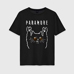 Футболка оверсайз женская Paramore rock cat, цвет: черный