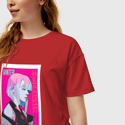 Футболка оверсайз женская Винтер из Aespa - киберпанка стиль, цвет: красный — фото 2