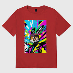 Футболка оверсайз женская Прикольный заяц - поп-арт - нейросеть, цвет: красный