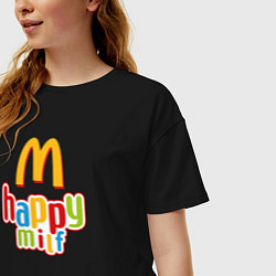 Футболка оверсайз женская Happy MILF Любовь, счастье и свобода, цвет: черный — фото 2