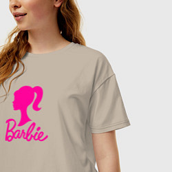 Футболка оверсайз женская Розовый логотип Барби, цвет: миндальный — фото 2
