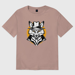 Футболка оверсайз женская Лис в шляпе Дикий Запад, цвет: пыльно-розовый