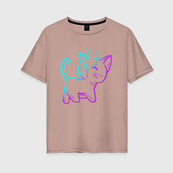 Футболка оверсайз женская Неоновая котейка, цвет: пыльно-розовый