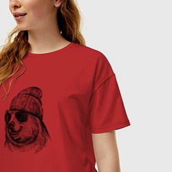 Футболка оверсайз женская Медведь в шапке, цвет: красный — фото 2