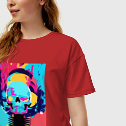 Футболка оверсайз женская Cool skull - cyberpunk - pop art, цвет: красный — фото 2