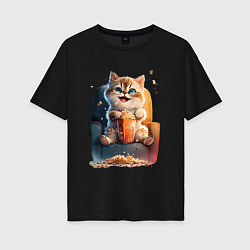 Женская футболка оверсайз Веселый котик с попкорном