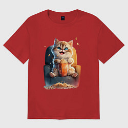 Женская футболка оверсайз Веселый котик с попкорном