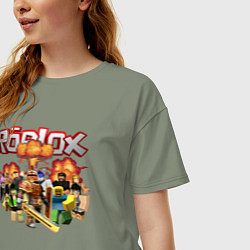 Футболка оверсайз женская Роблокс на фоне взрыва roblox, цвет: авокадо — фото 2