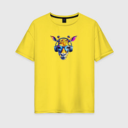 Футболка оверсайз женская Жираф и очки, цвет: желтый