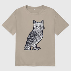 Футболка оверсайз женская Кошка сова, цвет: миндальный