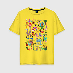 Футболка оверсайз женская Детский коллаж, цвет: желтый
