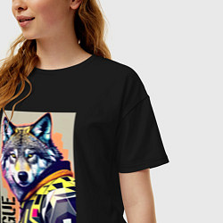 Футболка оверсайз женская Wolf fashionista - pop art, цвет: черный — фото 2