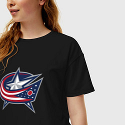 Футболка оверсайз женская Columbus blue jackets - hockey team - emblem, цвет: черный — фото 2