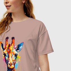 Футболка оверсайз женская Граффити с жирафом, цвет: пыльно-розовый — фото 2