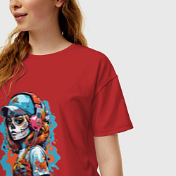Футболка оверсайз женская Девушка калавера, цвет: красный — фото 2