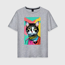 Женская футболка оверсайз Pop art cat - neural network