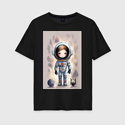 Футболка оверсайз женская Милый маленький космонавт - нейросеть, цвет: черный
