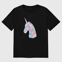Футболка оверсайз женская Милый единорог мультяшный, цвет: черный