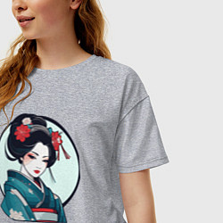 Футболка оверсайз женская Японская гейша в кимоно, цвет: меланж — фото 2