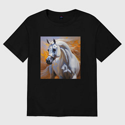 Футболка оверсайз женская Белый арабский скакун, цвет: черный