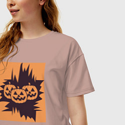 Футболка оверсайз женская Halloween фонарь джек тыква, цвет: пыльно-розовый — фото 2