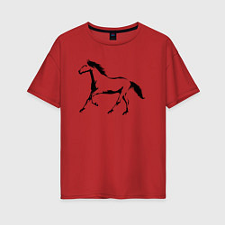 Футболка оверсайз женская Лошадь сбоку, цвет: красный