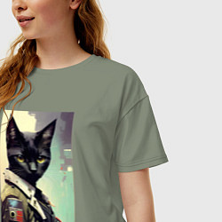 Футболка оверсайз женская Cool cat - cyberpunk, цвет: авокадо — фото 2