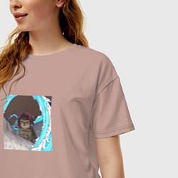 Футболка оверсайз женская Танджиро- котик, цвет: пыльно-розовый — фото 2