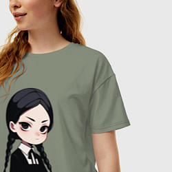 Футболка оверсайз женская Уэнсдей Аддамс в аниме стиле, цвет: авокадо — фото 2