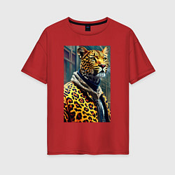 Женская футболка оверсайз Крутой леопард житель мегаполиса