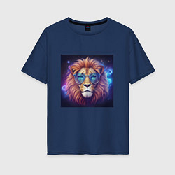 Футболка оверсайз женская Космический лев в очках, цвет: тёмно-синий